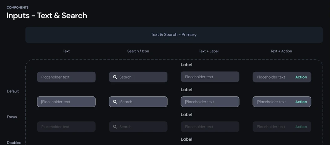 Text and search inputs with different states